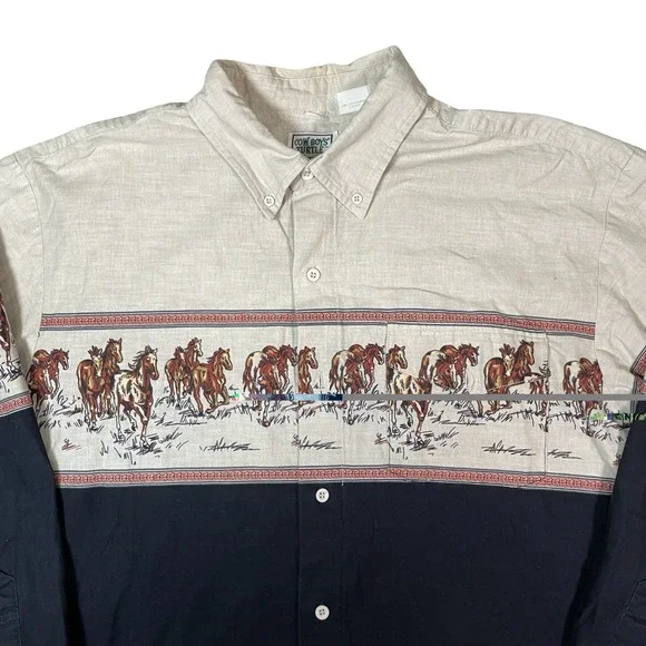 Vtg Roper Shirt Mens XL Rodeo Western Cowboy Horse Graphic 90s Colorblock Ranch - Picture 3 of 12